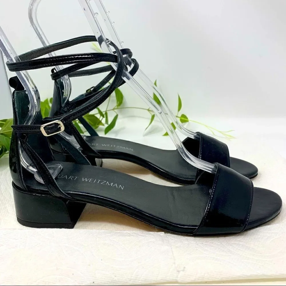 Stuart Weitzman Pewee Patent City Black Sandal size 8